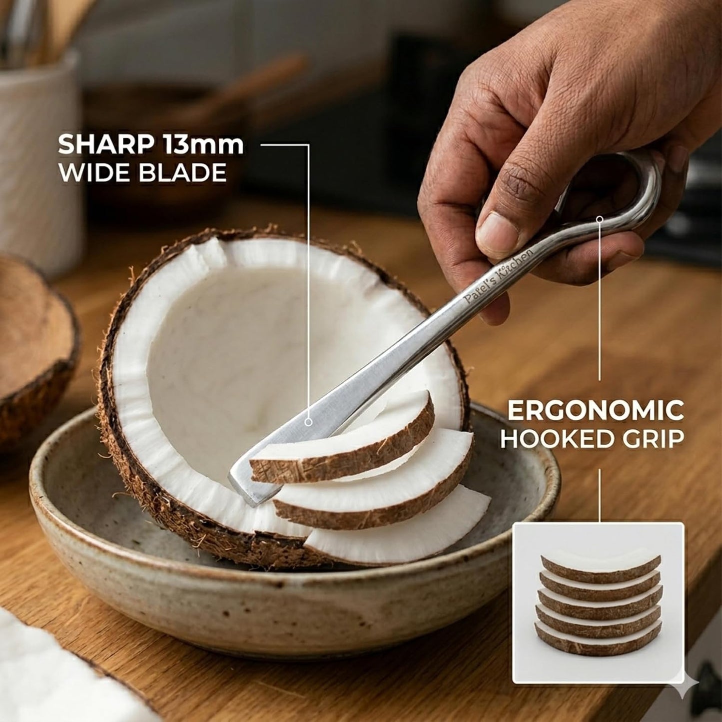 Coconut Slicer, Cutter & Remover – Stainless Steel 2 Pack | Coconut Core Pit Remover & Skin Peeler :f