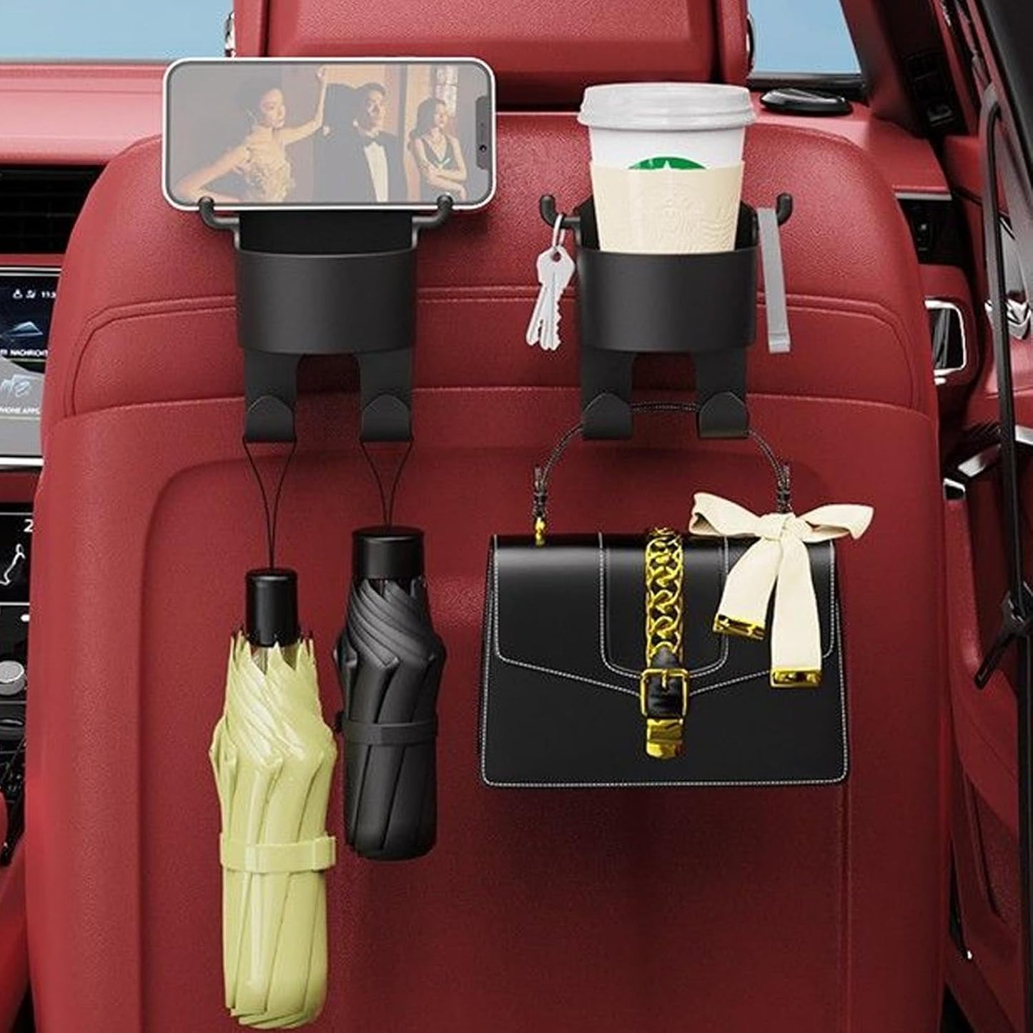 3-in-1 Car Seat Back Hook with Cup Holder (Set of 2); f