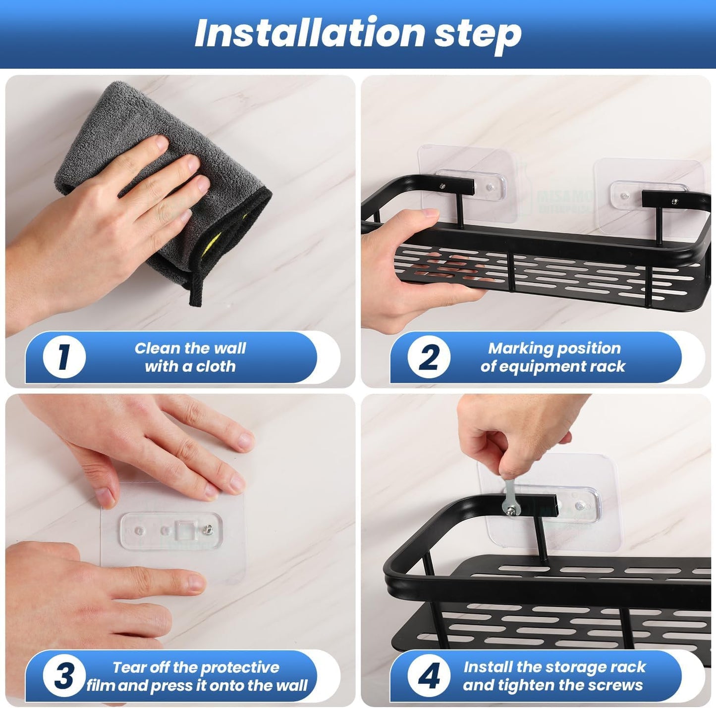 Premium Metal Home & Bathroom Wall Shelf Organiser, Black. -g