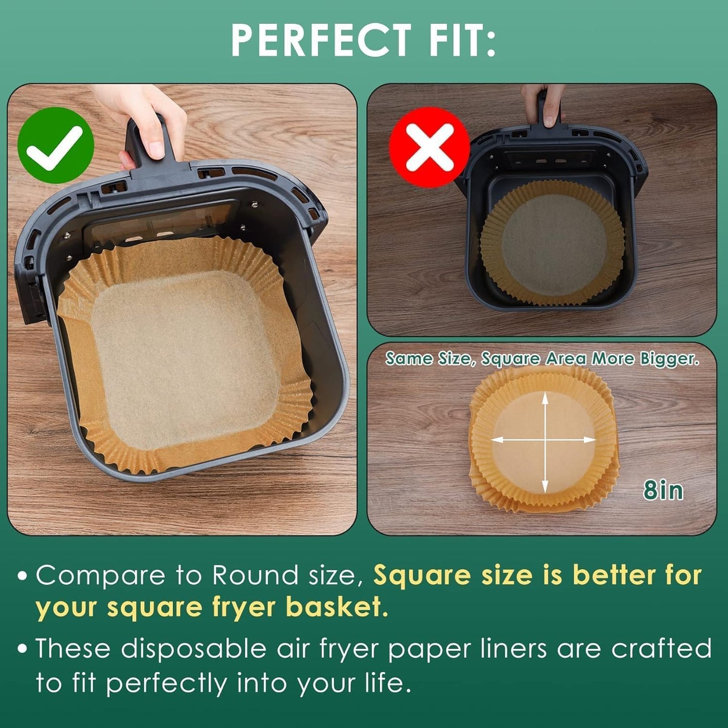Air Fryer & Oven Paper Liners (100 Pcs) Food grade – Oil-Proof Disposable Parchment Sheets; f