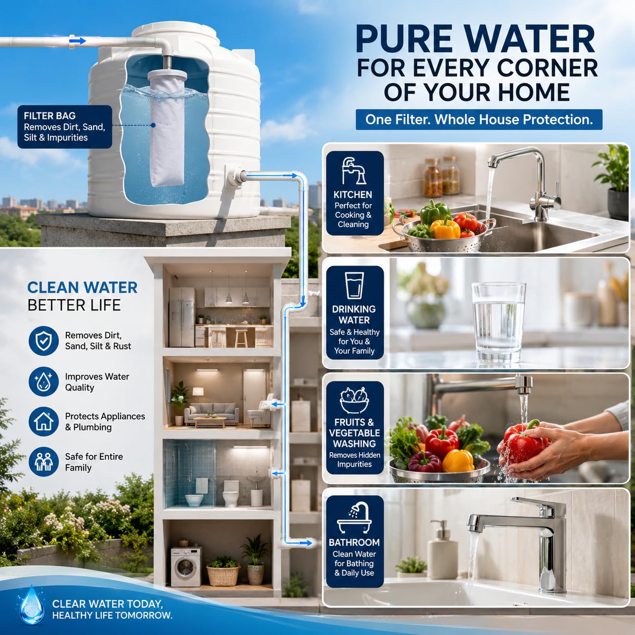 Whole House Water Filter Cartridge | Sediment, Sand, Rust & Dirt Removal :f