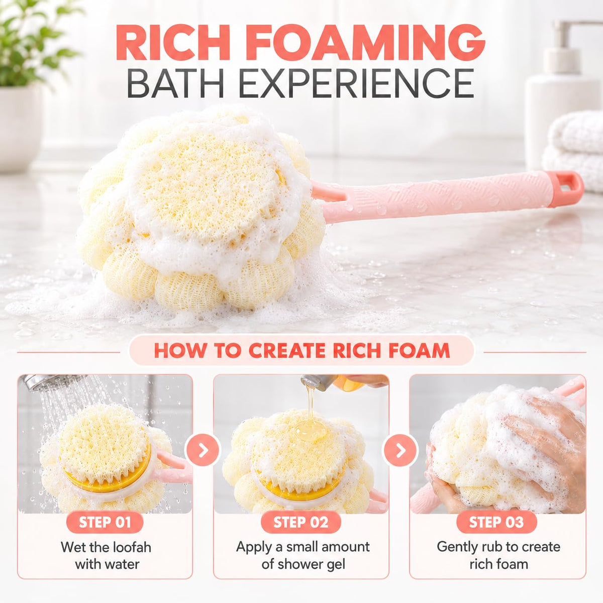 2-in-1 Shower Body Brush with Loofah Sponge for Gentle Exfoliation and Daily Bathing :f