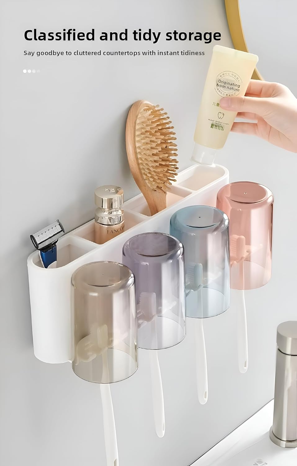 Wall Mounted Toothbrush Holder with 4 Dustproof Cups – Space-Saving Bathroom Organizer: f