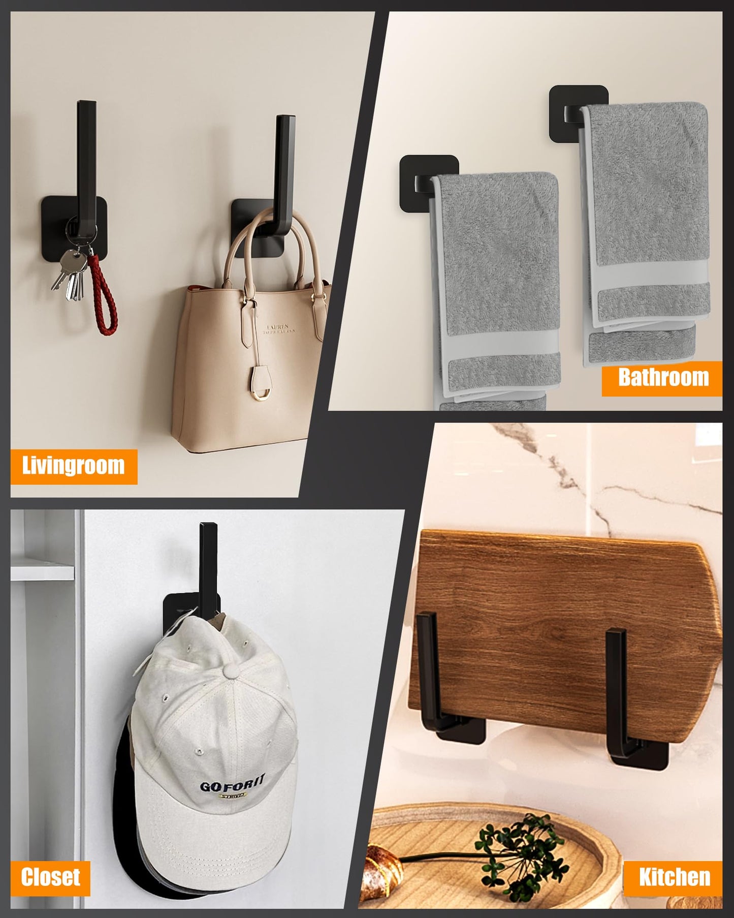 Multi-Purpose Strong Adhesive Wall Hooks for Clothes & Accessories: f
