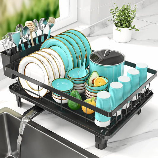 Anti-Rust Dish Drying Rack with Drainboard – Kitchen Utensil & Cutlery Organizer :f
