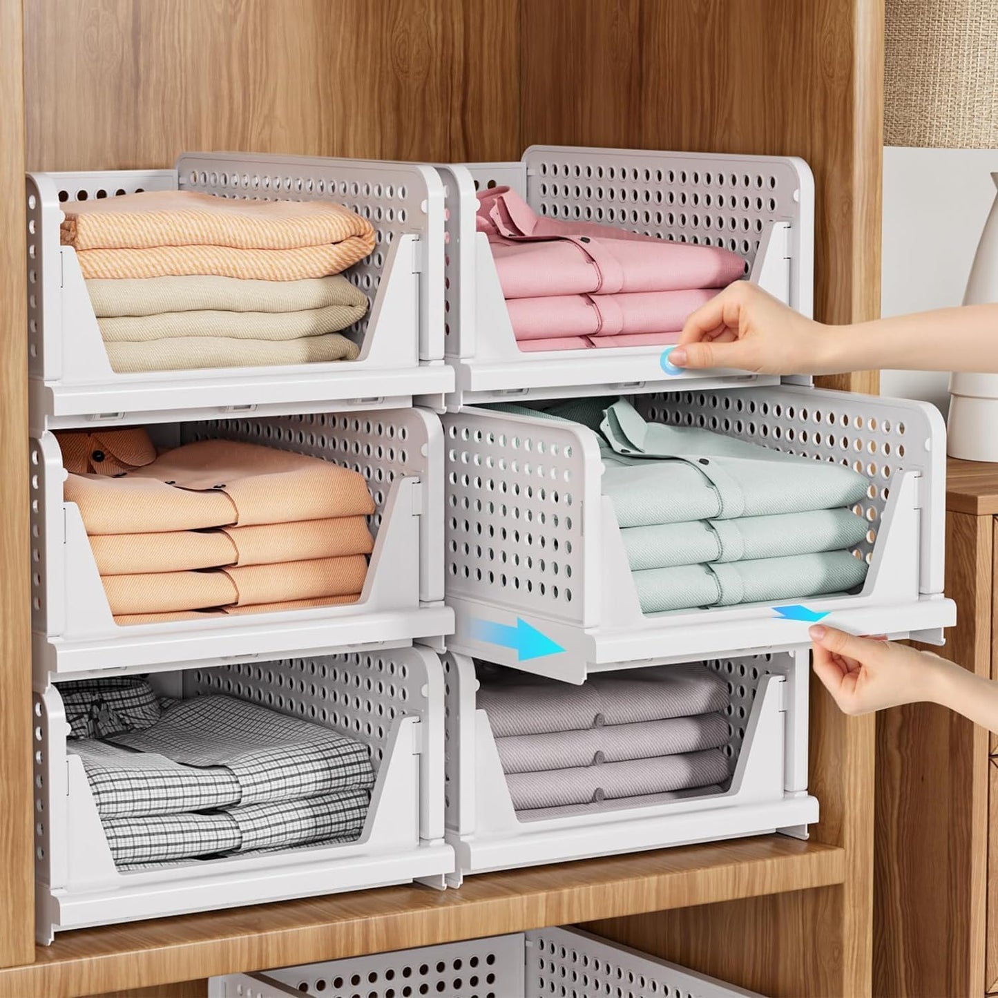 Foldable Clothes Organizer for Wardrobe – Stackable Storage Rack for Clothes, T-Shirts, Pants & Linen :f
