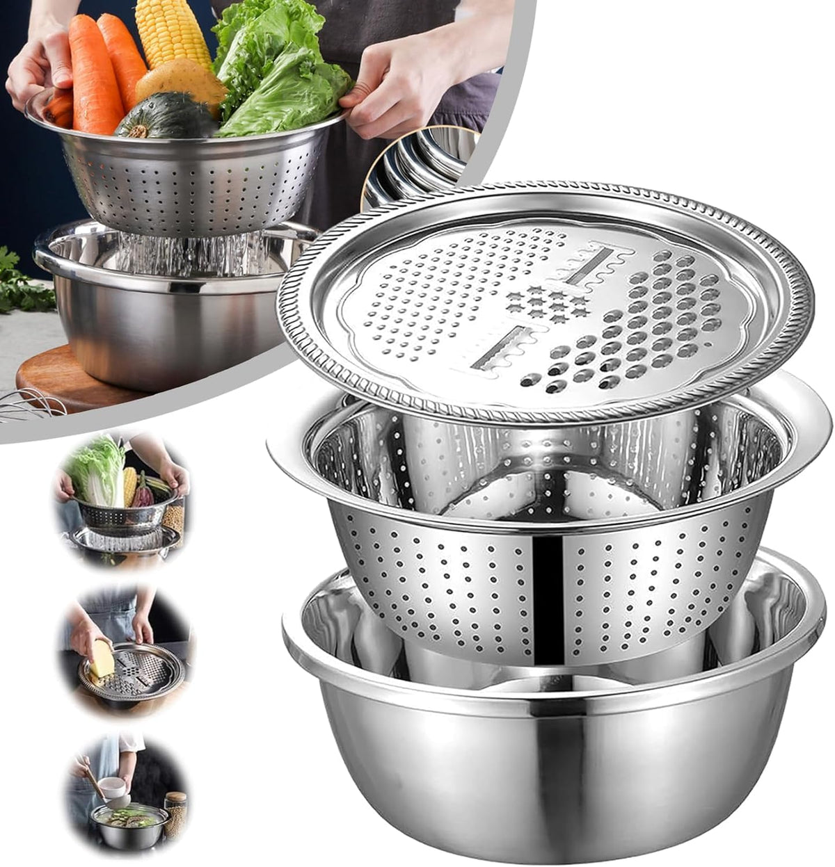4-in-1 Stainless Steel Grater Bowl Set : f