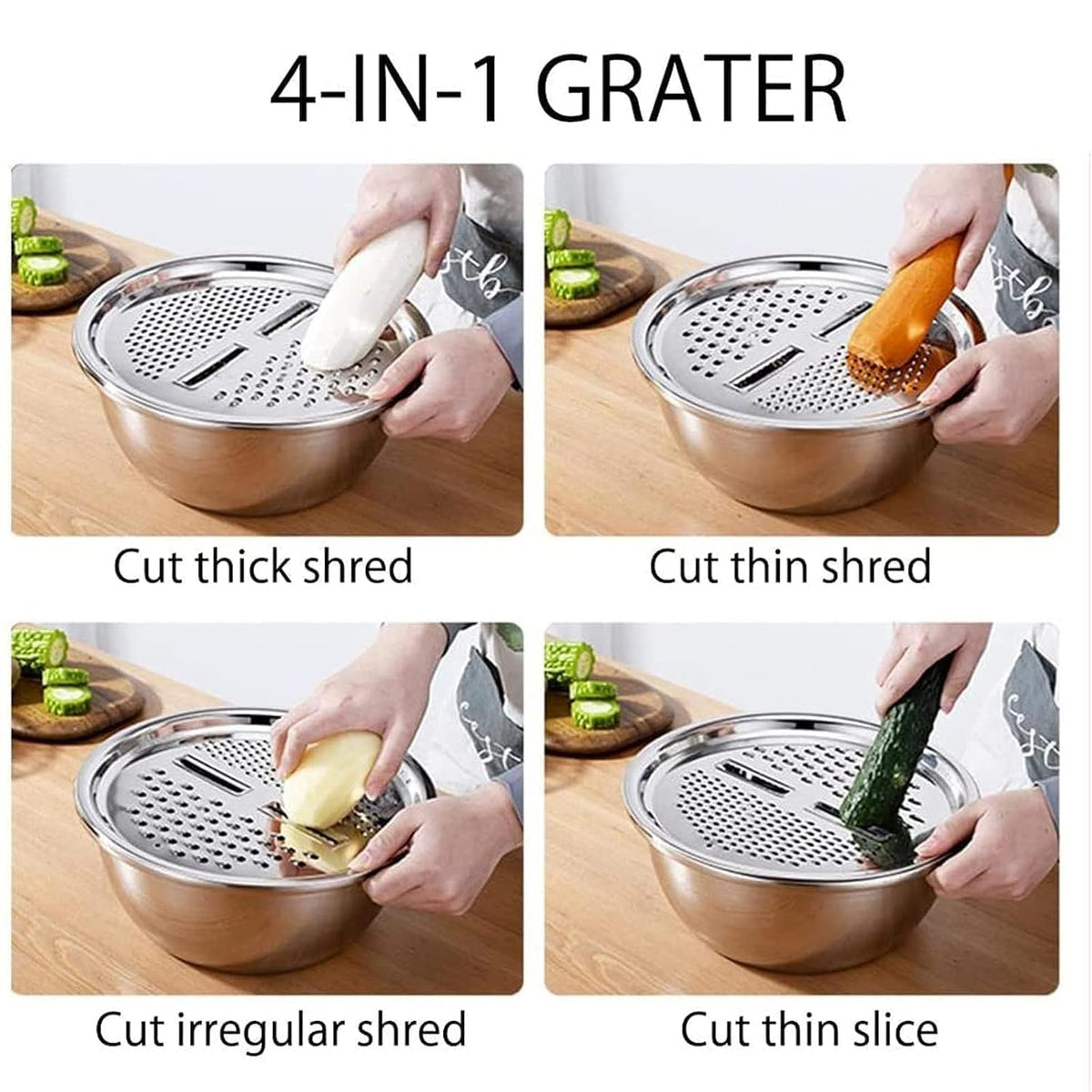 4-in-1 Stainless Steel Grater Bowl Set : f