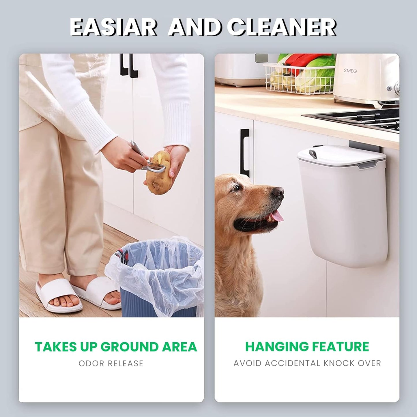 Multipurpose Hanging Garbage Bin – Kitchen Cabinet Door Trash Can with Lid (7L): f