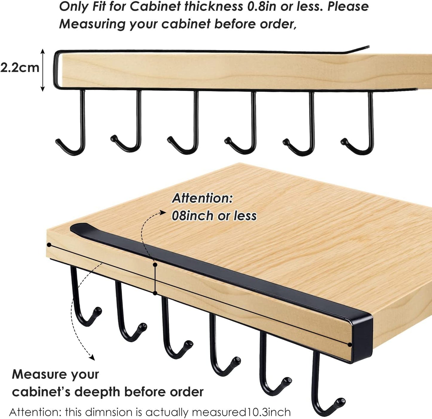 Under-Shelf 6-Hook Mug & Cup Holder Rack (pack of 2)– Space-Saving Kitchen Cabinet Organizer,g