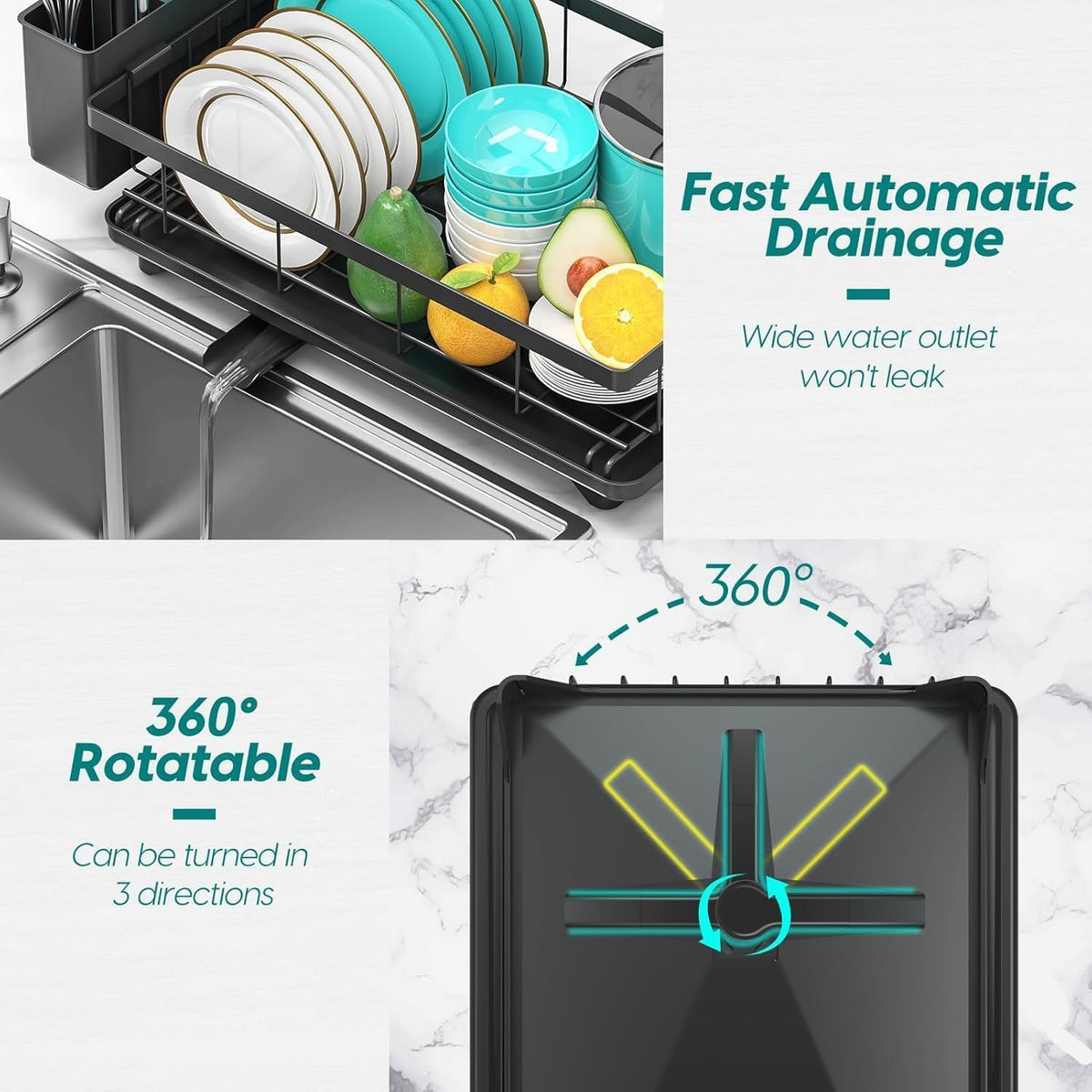 Anti-Rust Dish Drying Rack with Drainboard – Kitchen Utensil & Cutlery Organizer :f