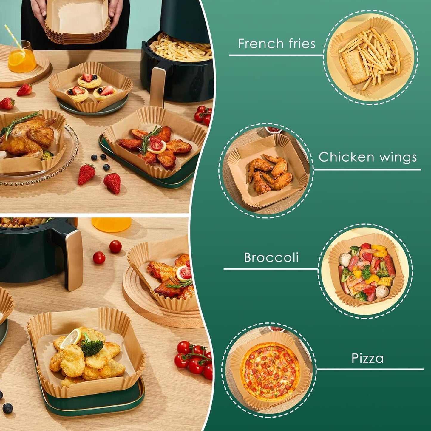 Air Fryer & Oven Paper Liners (100 Pcs) Food grade – Oil-Proof Disposable Parchment Sheets; f