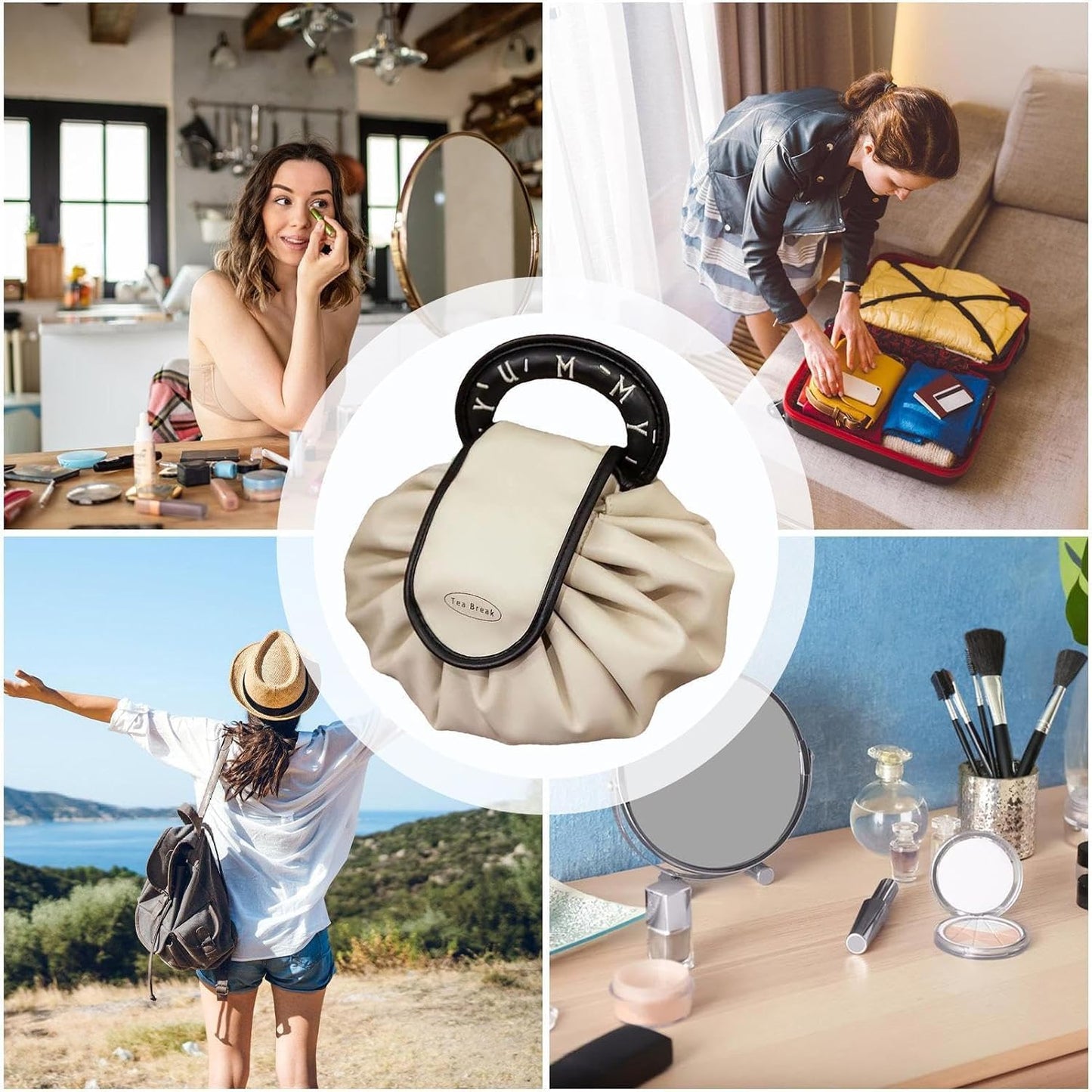 Multi-Functional Drawstring Cosmetic Bag | Travel Makeup & Toiletry Organizer :f