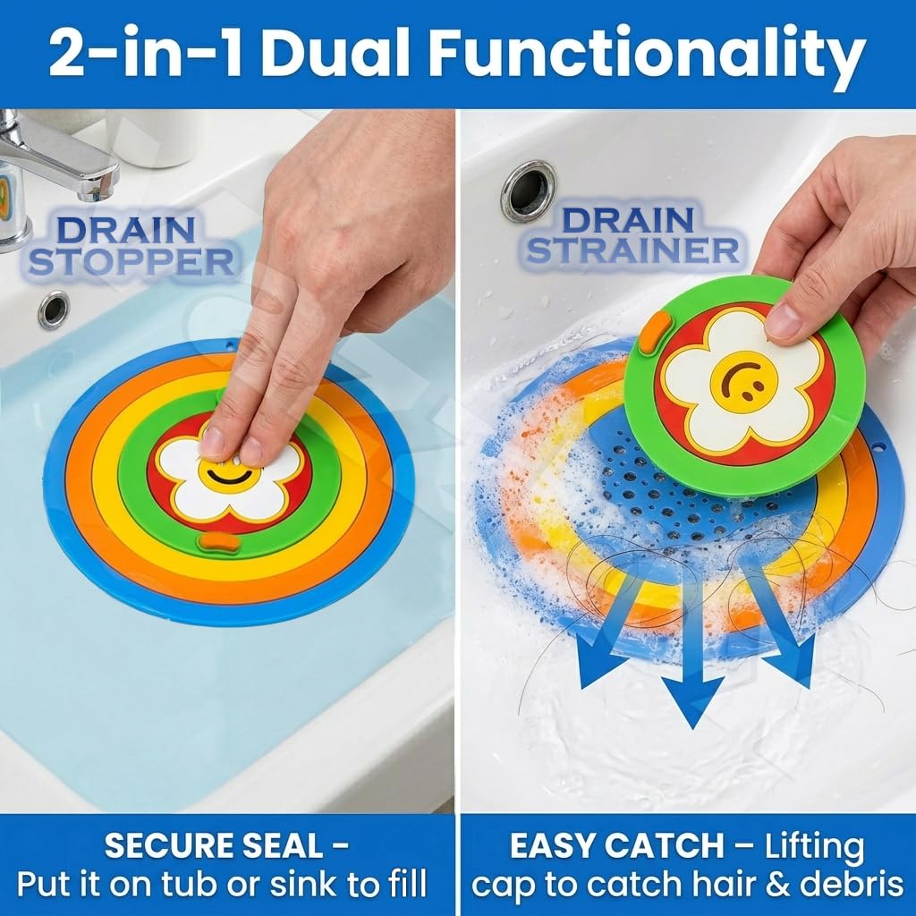Premium 2-in-1 Silicone Drain Cover – Hair Catcher, Stopper & Odor/Insect Blocker for Bathroom & Kitchen (Pack of 2): f