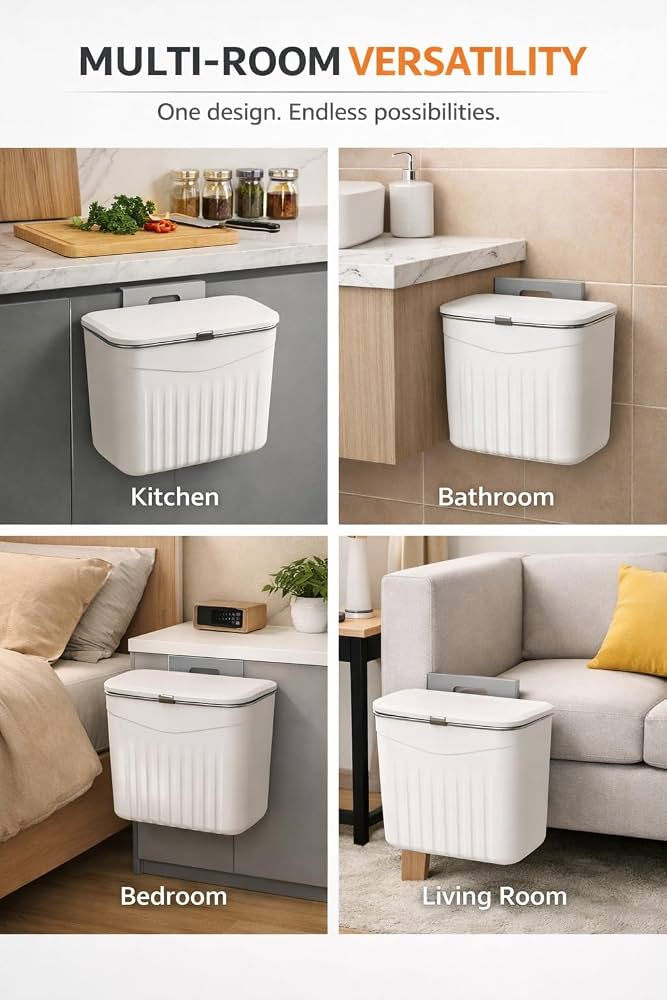 Multipurpose Hanging Garbage Bin – Kitchen Cabinet Door Trash Can with Lid (7L): f