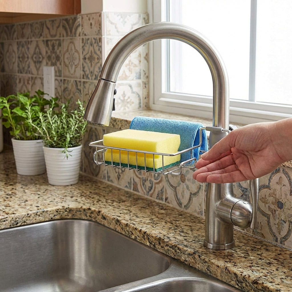 Kitchen Steel Sink Organizer - Get Free 3 Non-Scratch Dish Wash Cloth (worth 199/-) ,f