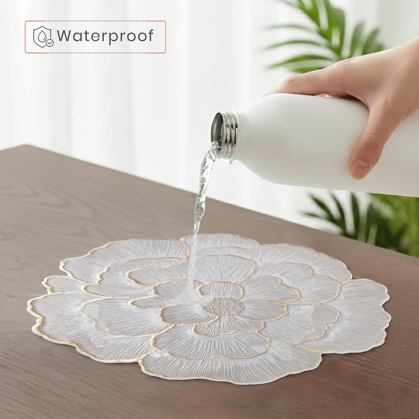 Luxury Floral Golden Round PVC Placemat | Waterproof & Anti-Skid;g
