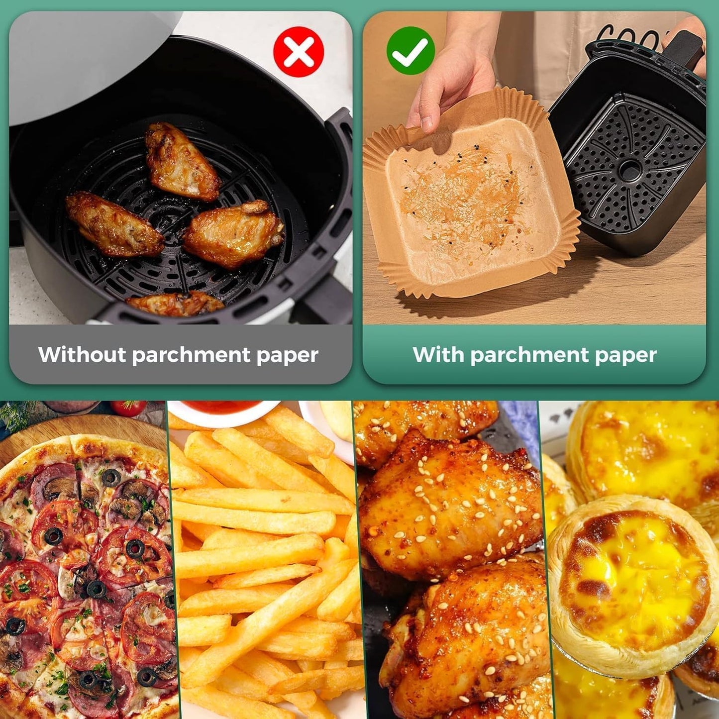 Air Fryer & Oven Paper Liners (100 Pcs) Food grade – Oil-Proof Disposable Parchment Sheets; f