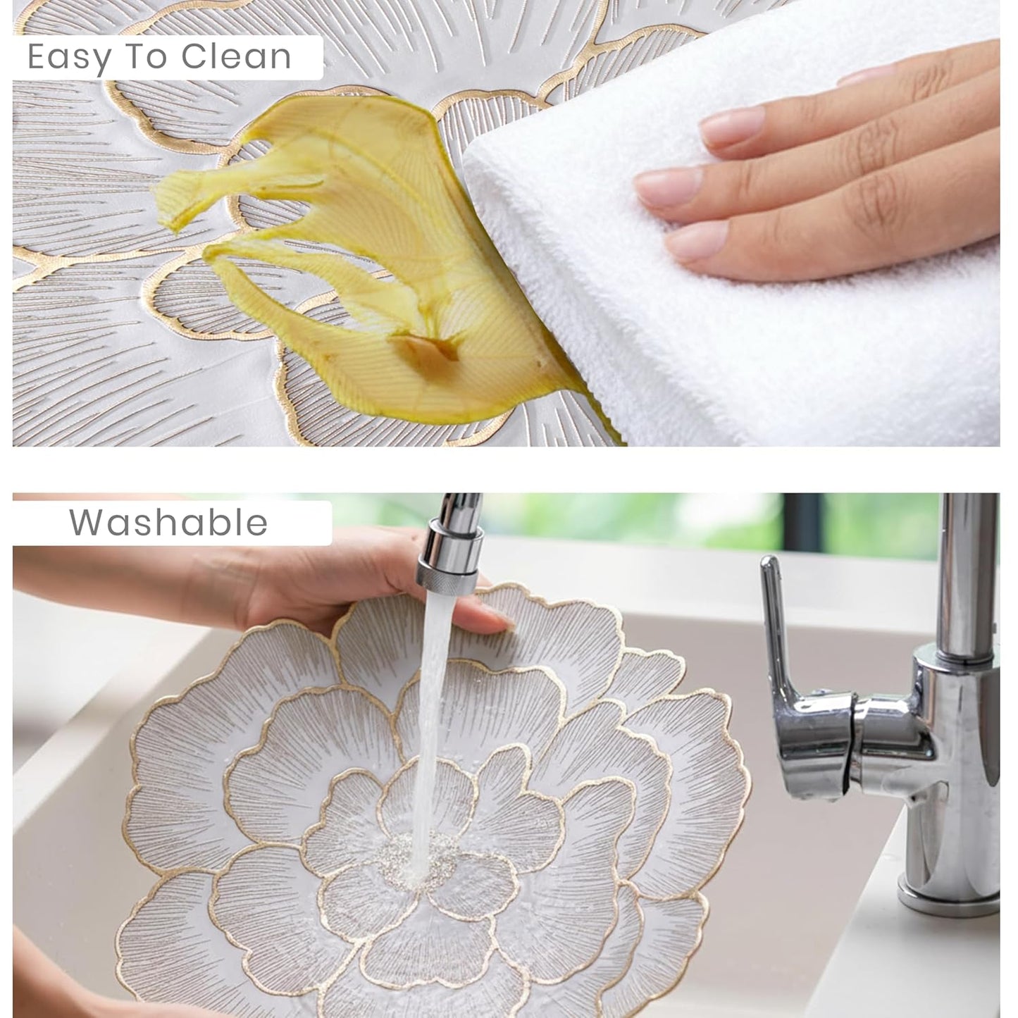 Luxury Floral Golden Round PVC Placemat | Waterproof & Anti-Skid;g