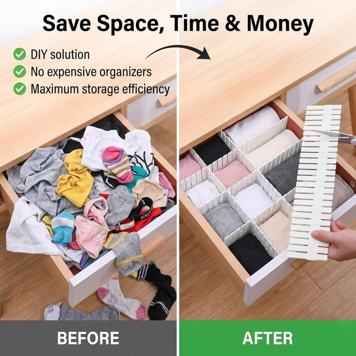 Drawer Organizer Dividers – Customizable Storage Grid for Clothes & Wardrobe: f