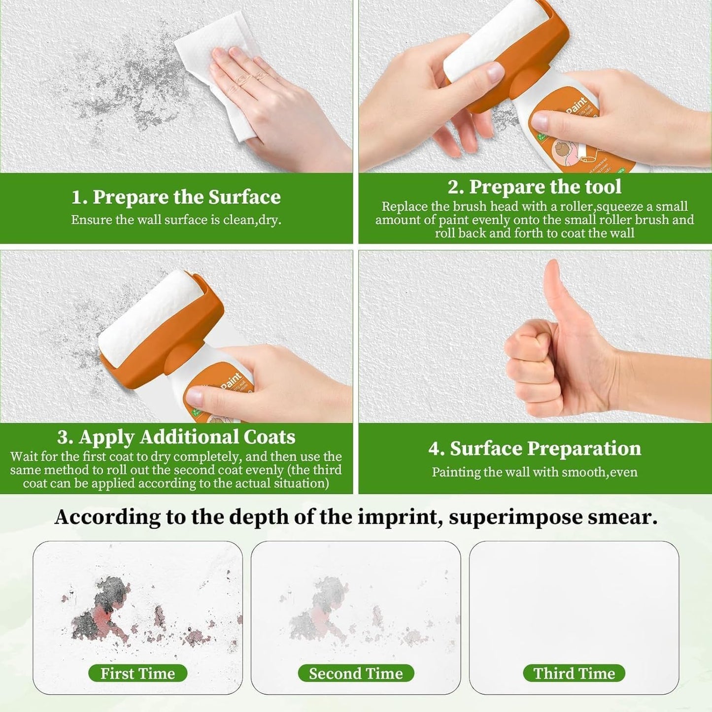 All-in-One Wall Repair Roller Brush – Covers Cracks, Scratches & Dirty Wall Stains: f