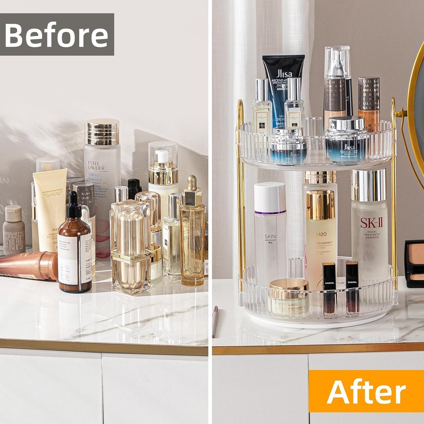 360° Makeup Organizer Carousel – Multipurpose Makeup Storage Rack for Vanity: f