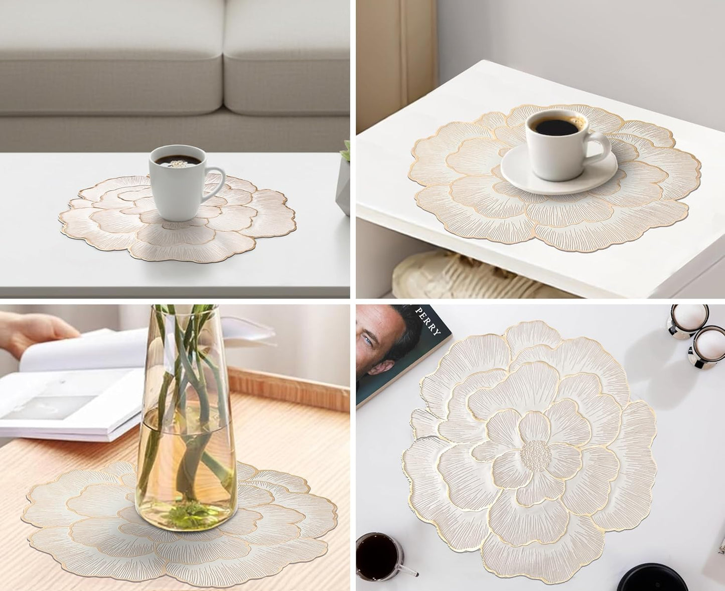 Luxury Floral Golden Round PVC Placemat | Waterproof & Anti-Skid;g