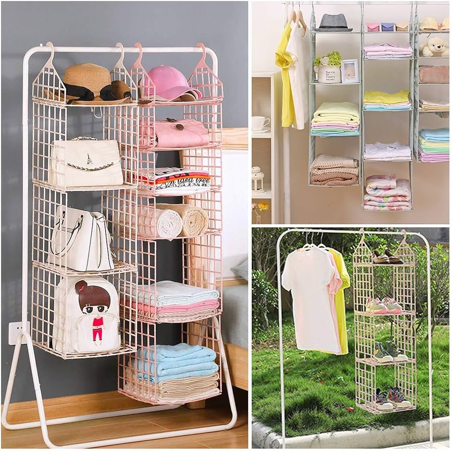 Foldable 5-Tier Clothes Storage Rack | Hanging Closet Organizer Shelf for Students, Home & Dorm Rooms :f