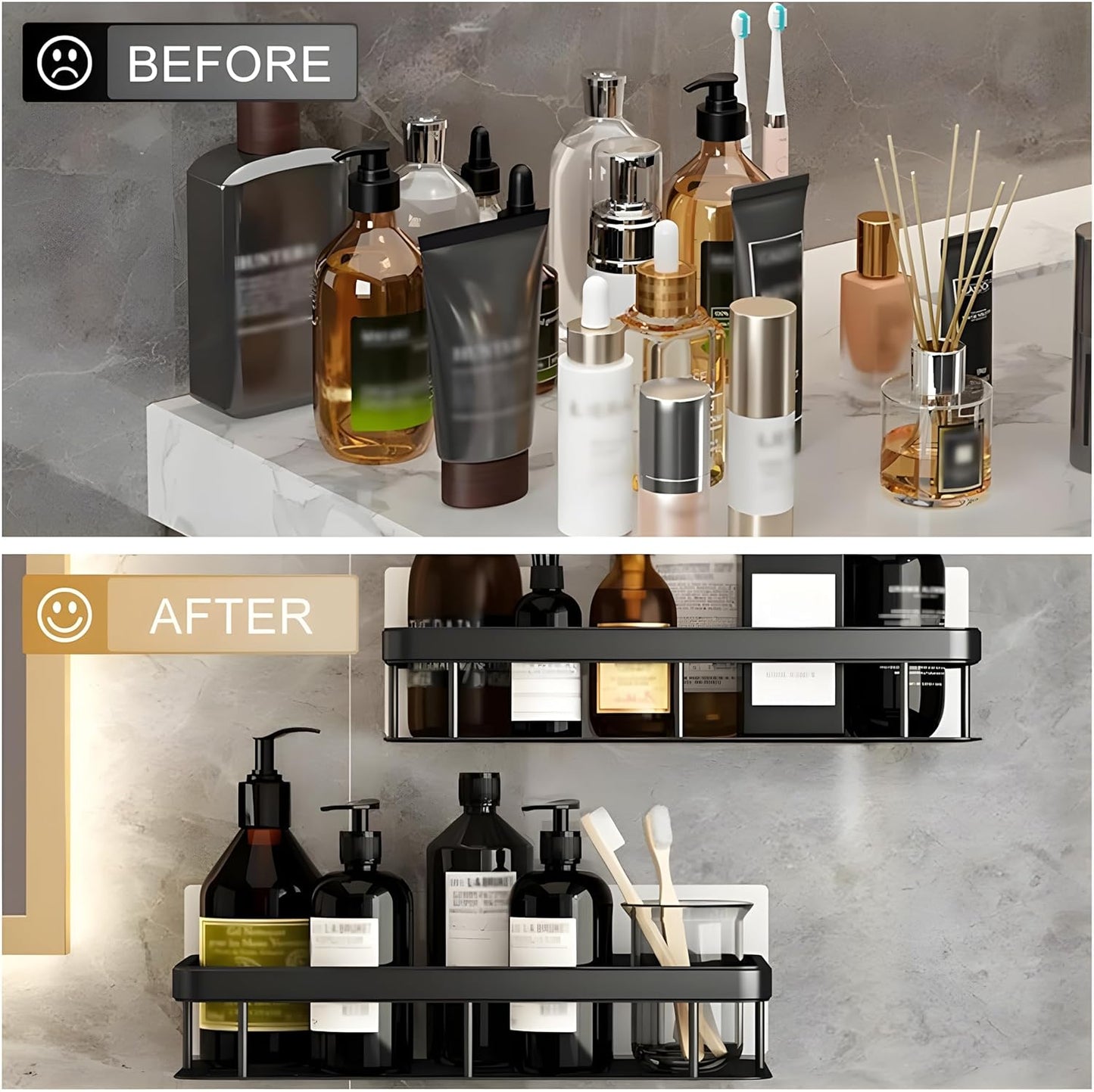 Premium Metal Home & Bathroom Wall Shelf Organiser, Black. -g