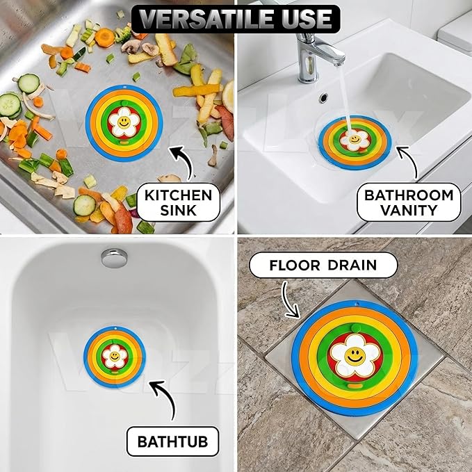 Premium 2-in-1 Silicone Drain Cover – Hair Catcher, Stopper & Odor/Insect Blocker for Bathroom & Kitchen (Pack of 2): f