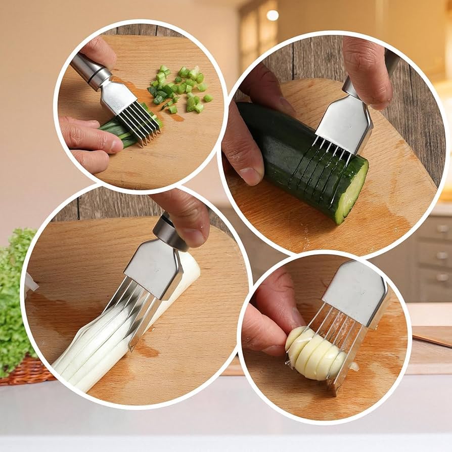 All-in-One Kitchen Vegetable Grater – 6-Blade Stainless Steel Slicer for Garlic, Onion & Fresh Produce: f