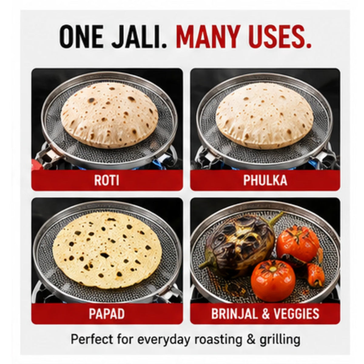 Stainless Steel Roti Roasting Rack – Gas Stove Phulka, Papad & Vegetable Roaster :f