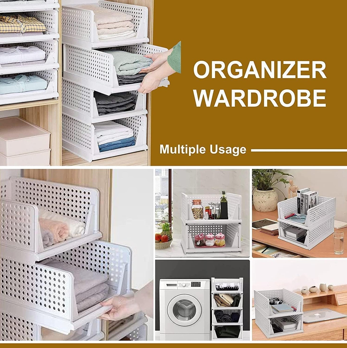 Foldable Clothes Organizer for Wardrobe – Stackable Storage Rack for Clothes, T-Shirts, Pants & Linen :f