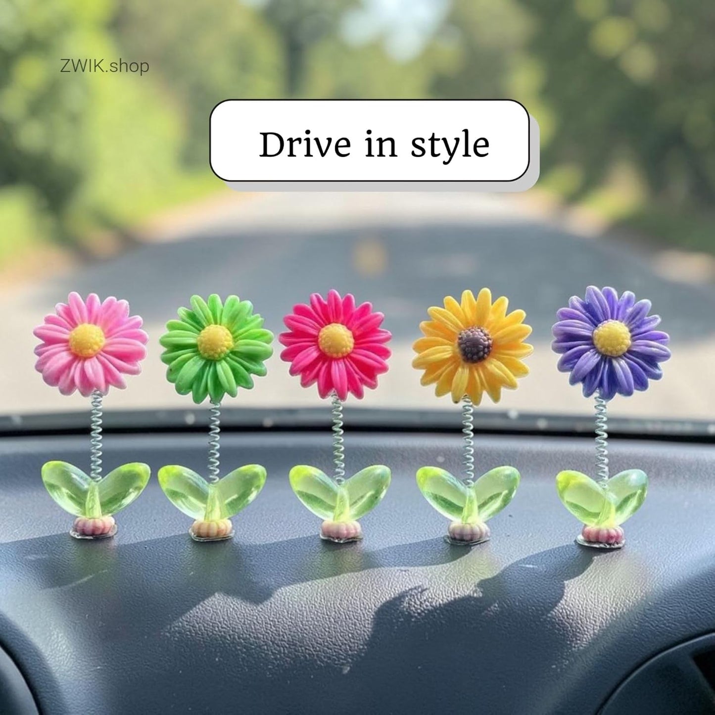 Cute Dancing Sunflower Car Dashboard Decor – Mini Shaking Flower Set (5 PCS);f