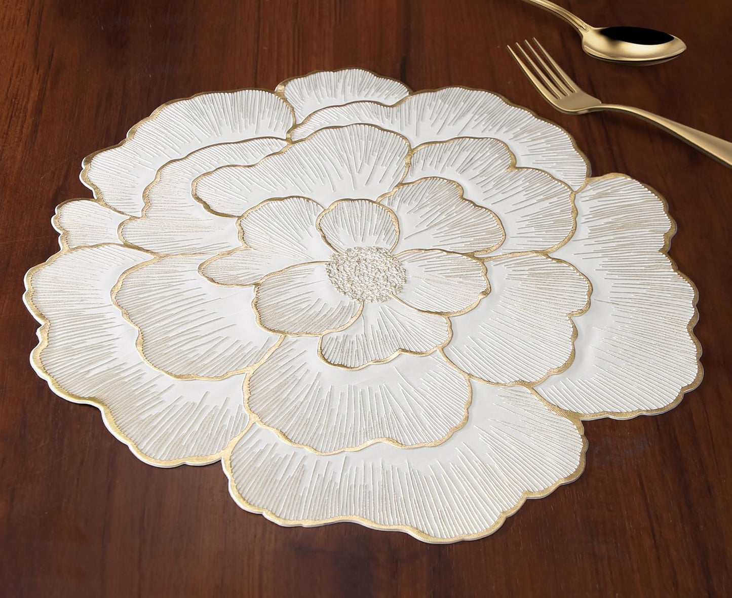 Luxury Floral Golden Round PVC Placemat | Waterproof & Anti-Skid;g