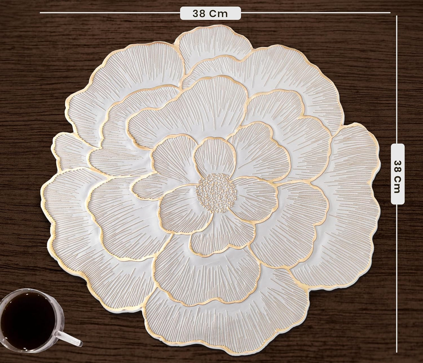 Luxury Floral Golden Round PVC Placemat | Waterproof & Anti-Skid;g