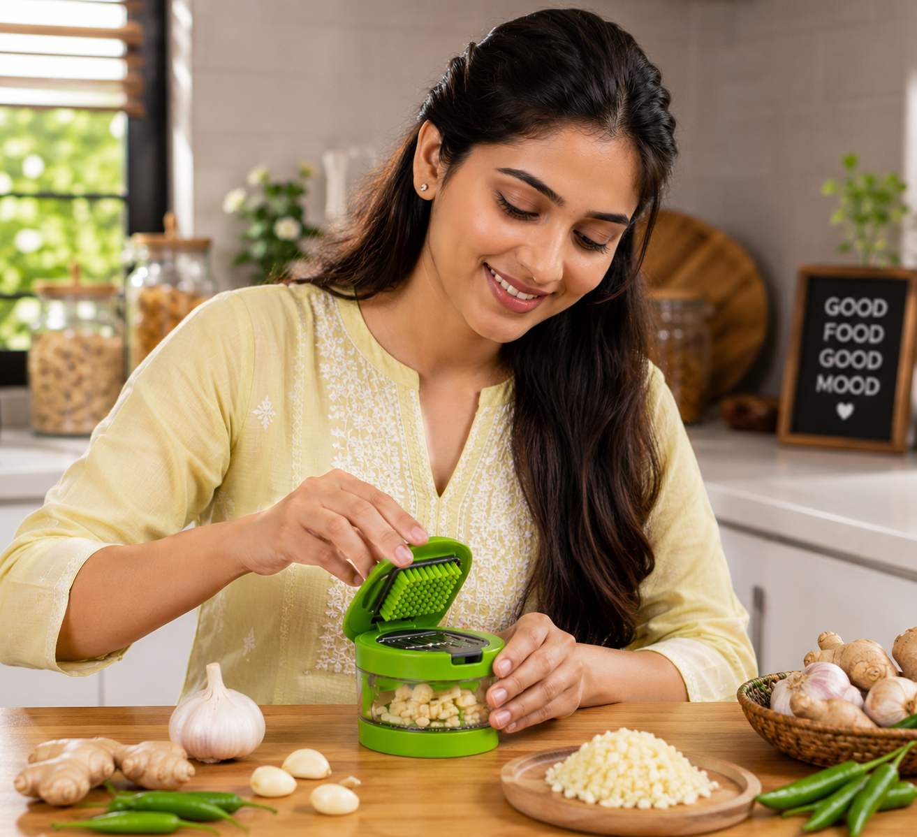 Multipurpose Ginger Garlic Chopper – Stainless Steel Blade Manual Kitchen Tool: f