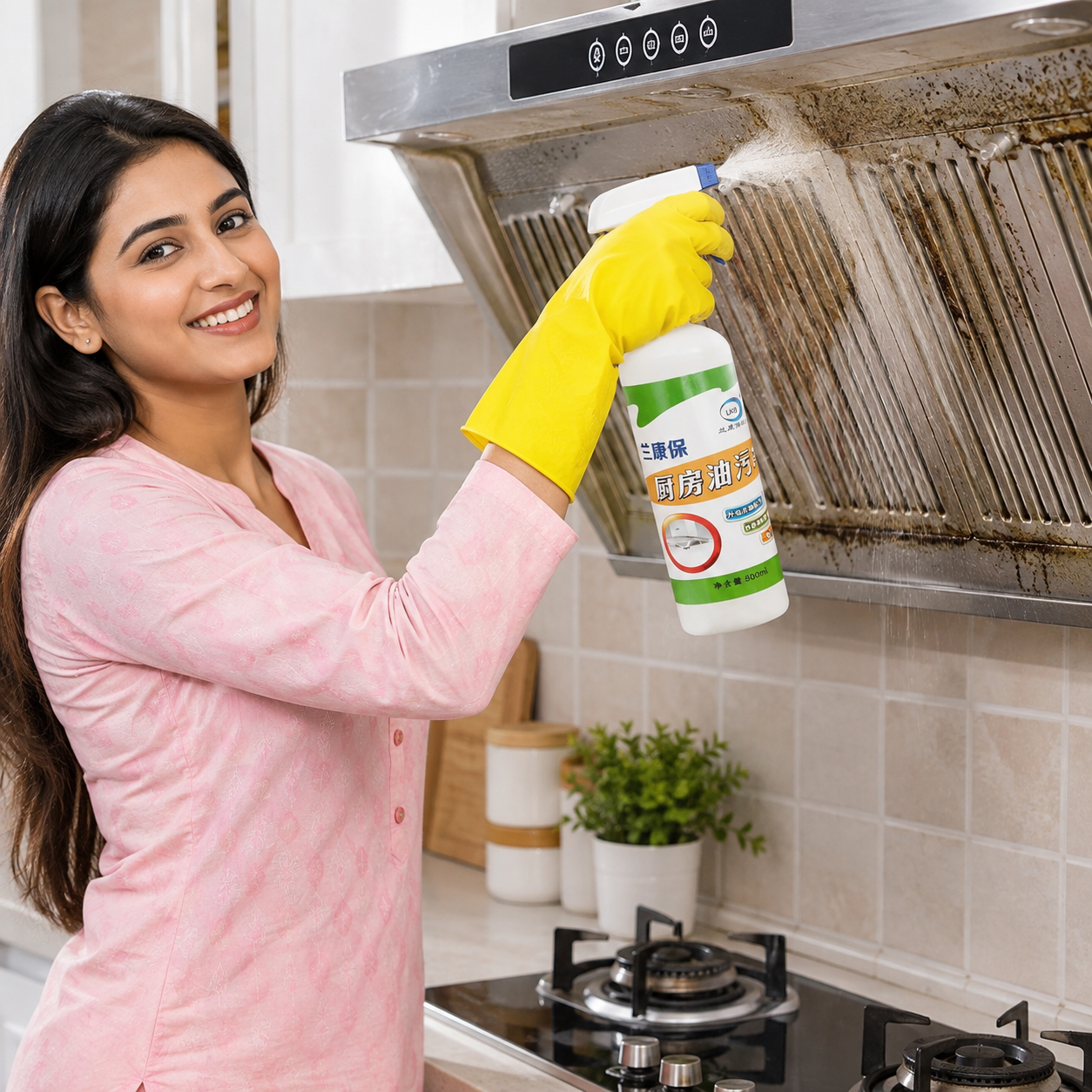 Heavy Duty Oil Grease Remover Spray for Kitchen | Chimney, Gas Stove & Exhaust Cleaner -500 ml :f