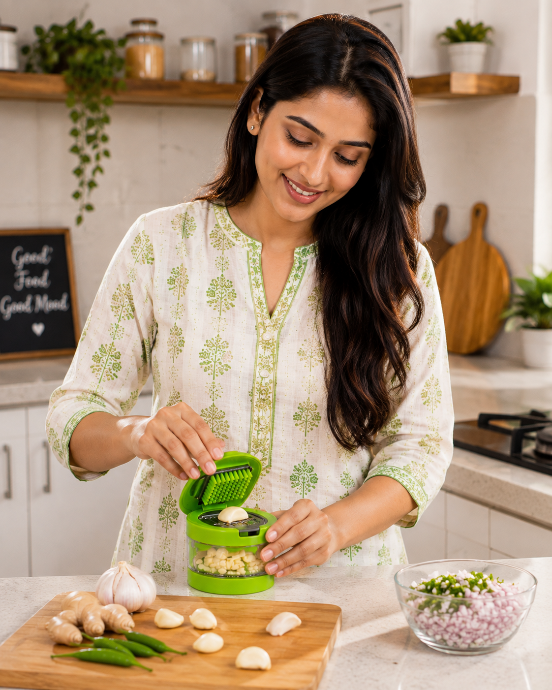 Multipurpose Ginger Garlic Chopper – Stainless Steel Blade Manual Kitchen Tool: f
