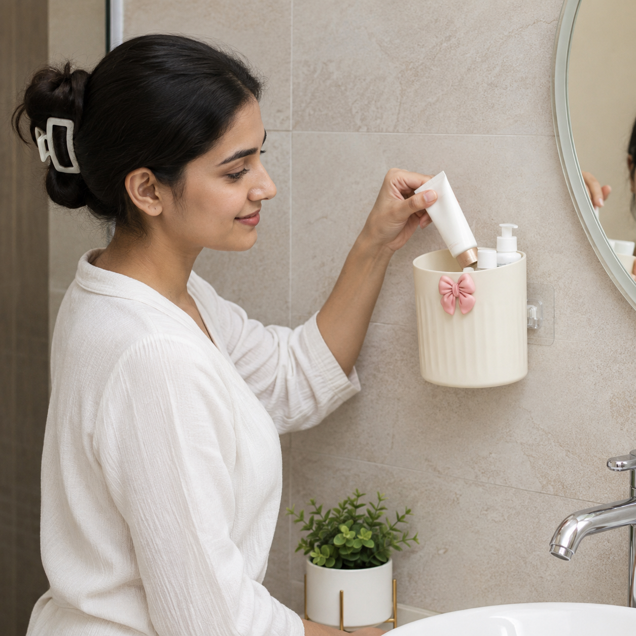 Wall Mounted Storage Basket with Adhesive Hook | Hanging Organizer Cup for Bathroom, Kitchen & Home: f