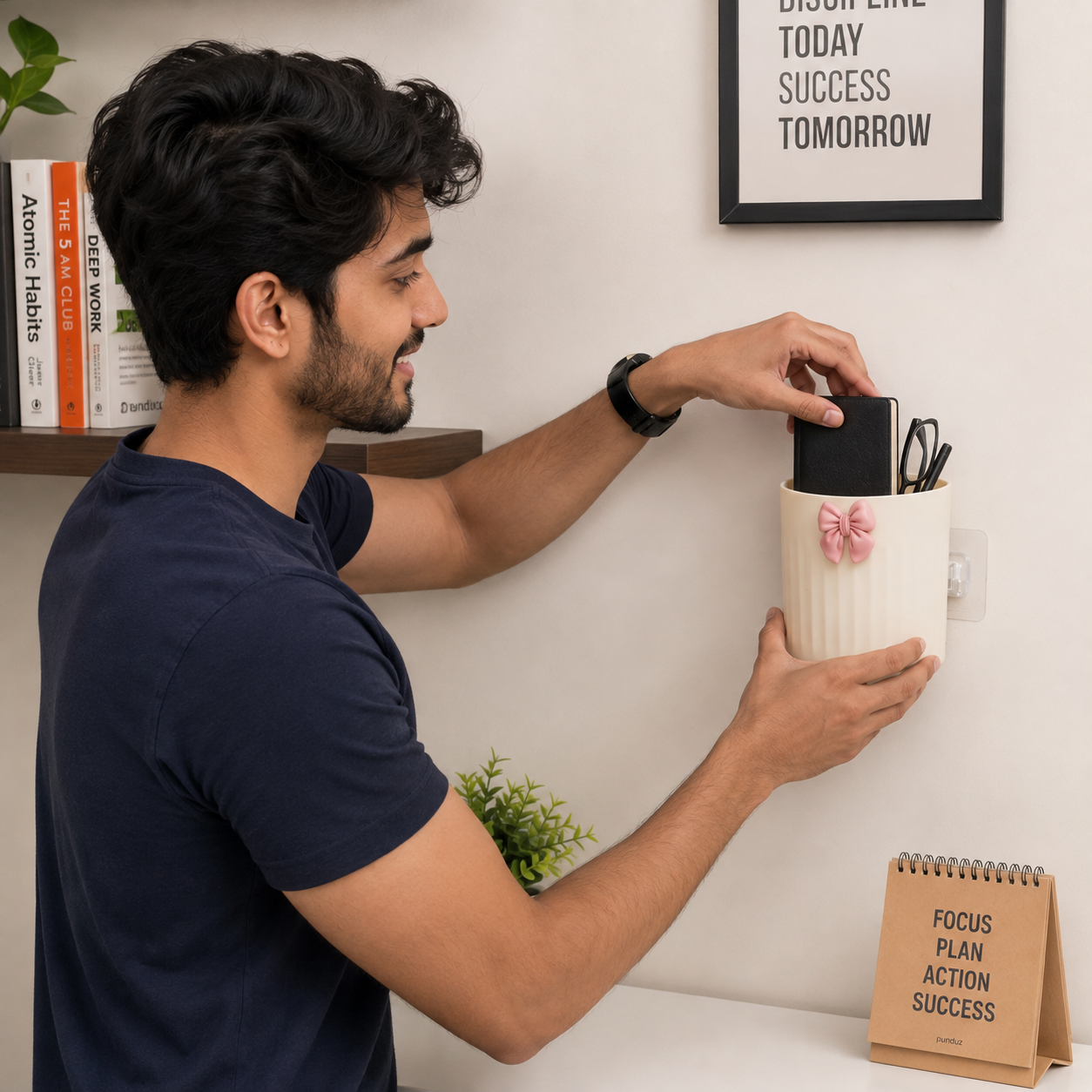 Wall Mounted Storage Basket with Adhesive Hook | Hanging Organizer Cup for Bathroom, Kitchen & Home: f