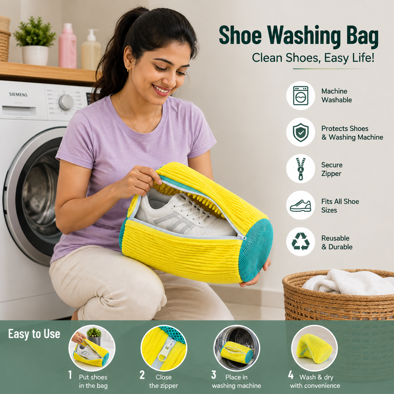 Universal Shoe Wash Bag | Shoe Cleaning & Protection Bag for Washer and Dryer :f