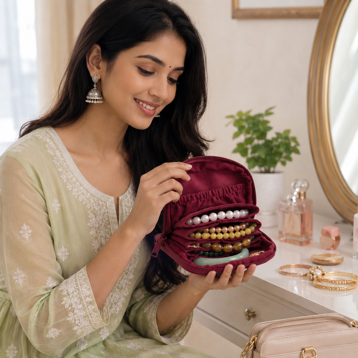 Portable Jewelry Organizer Bag for Travel – Multi-Compartment Jewelry Storage Case for Women & Girls :f