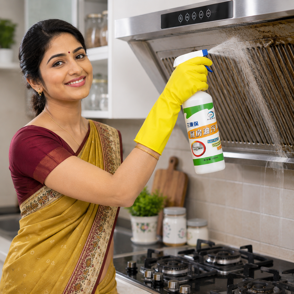 Heavy Duty Oil Grease Remover Spray for Kitchen | Chimney, Gas Stove & Exhaust Cleaner -500 ml :f