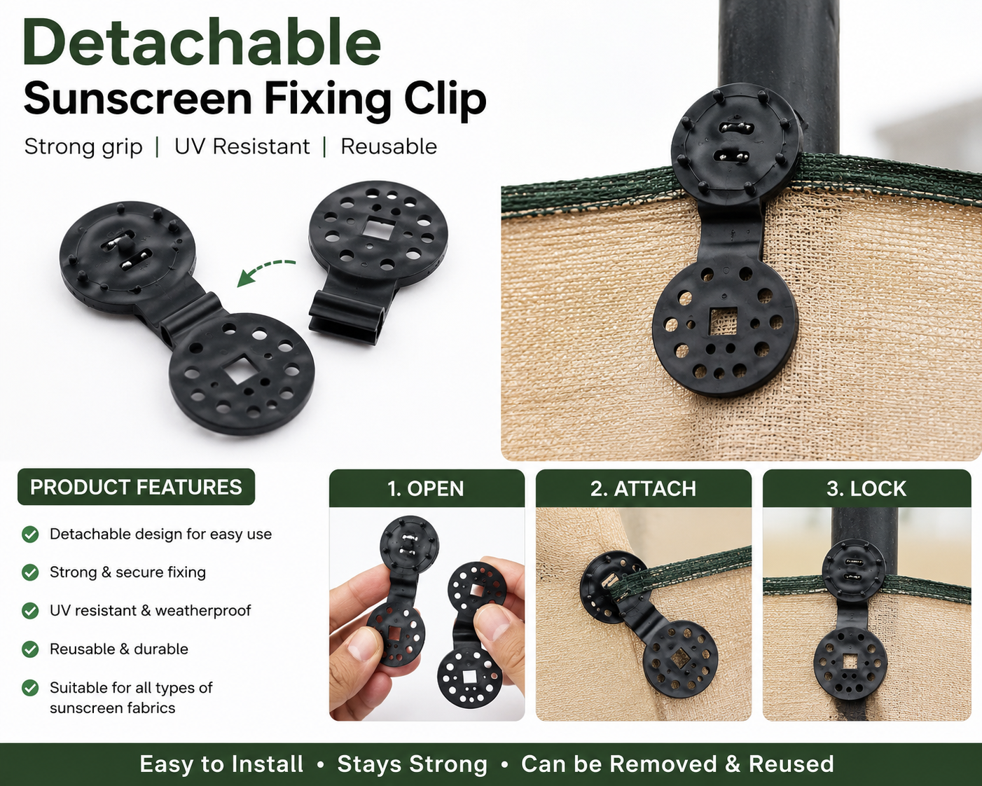 Multipurpose UV Resistant Shade Net Clip Clamps – Reusable Plastic Locking Fasteners for Greenhouse, Garden, Orchard, Agriculture, Bird Net & Insect Mesh :f