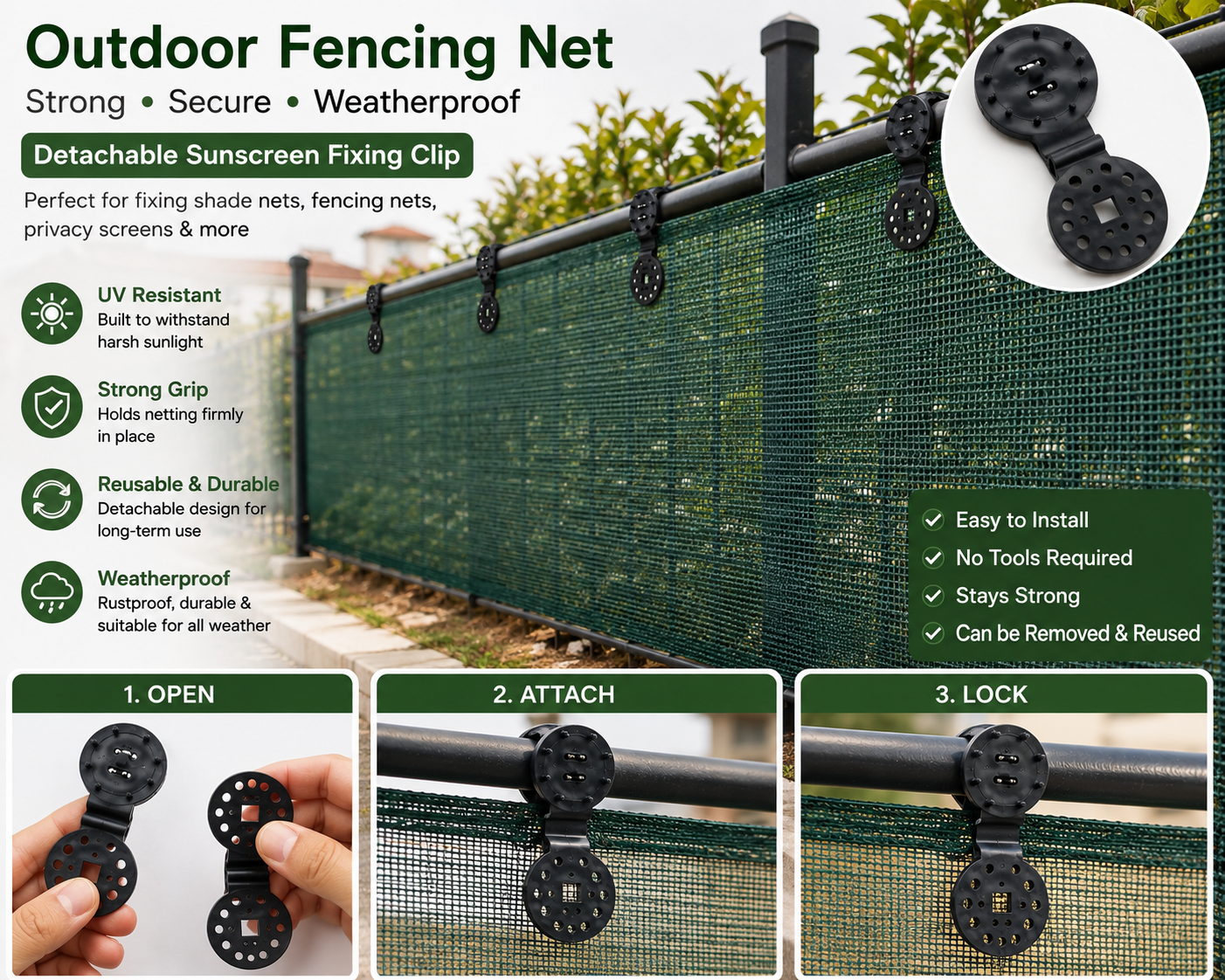 Multipurpose UV Resistant Shade Net Clip Clamps – Reusable Plastic Locking Fasteners for Greenhouse, Garden, Orchard, Agriculture, Bird Net & Insect Mesh :f