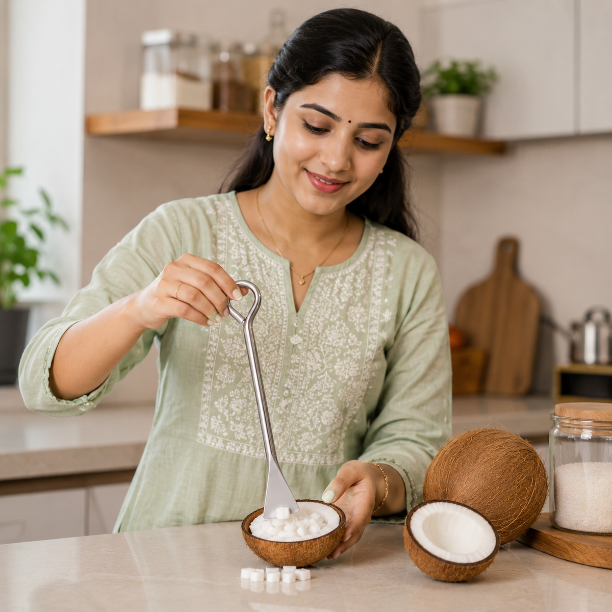 Coconut Slicer, Cutter & Remover – Stainless Steel | Coconut Core Pit Remover & Skin Peeler :g