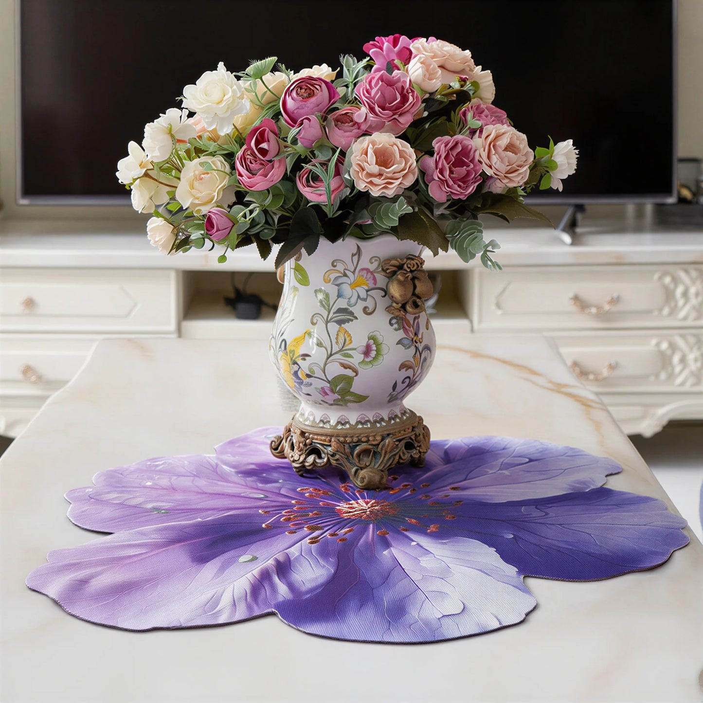 Absorbent Flower Countertop Mat for Kitchen – Quick Dry Dish & Spill Mat: f
