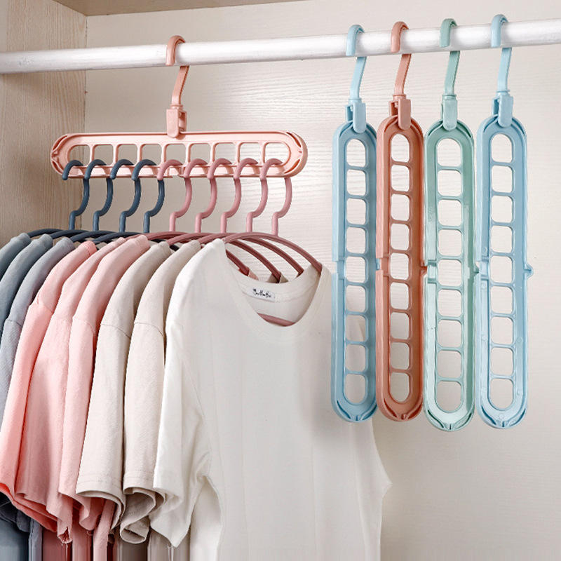 Magic Foldable Hanger | 9-Hole Multi-Layer Clothes Organizer for Wardrobe & Dorm :f