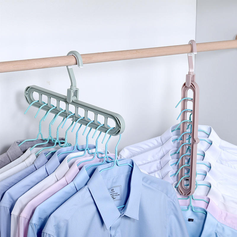 Magic Foldable Hanger | 9-Hole Multi-Layer Clothes Organizer for Wardrobe & Dorm :f